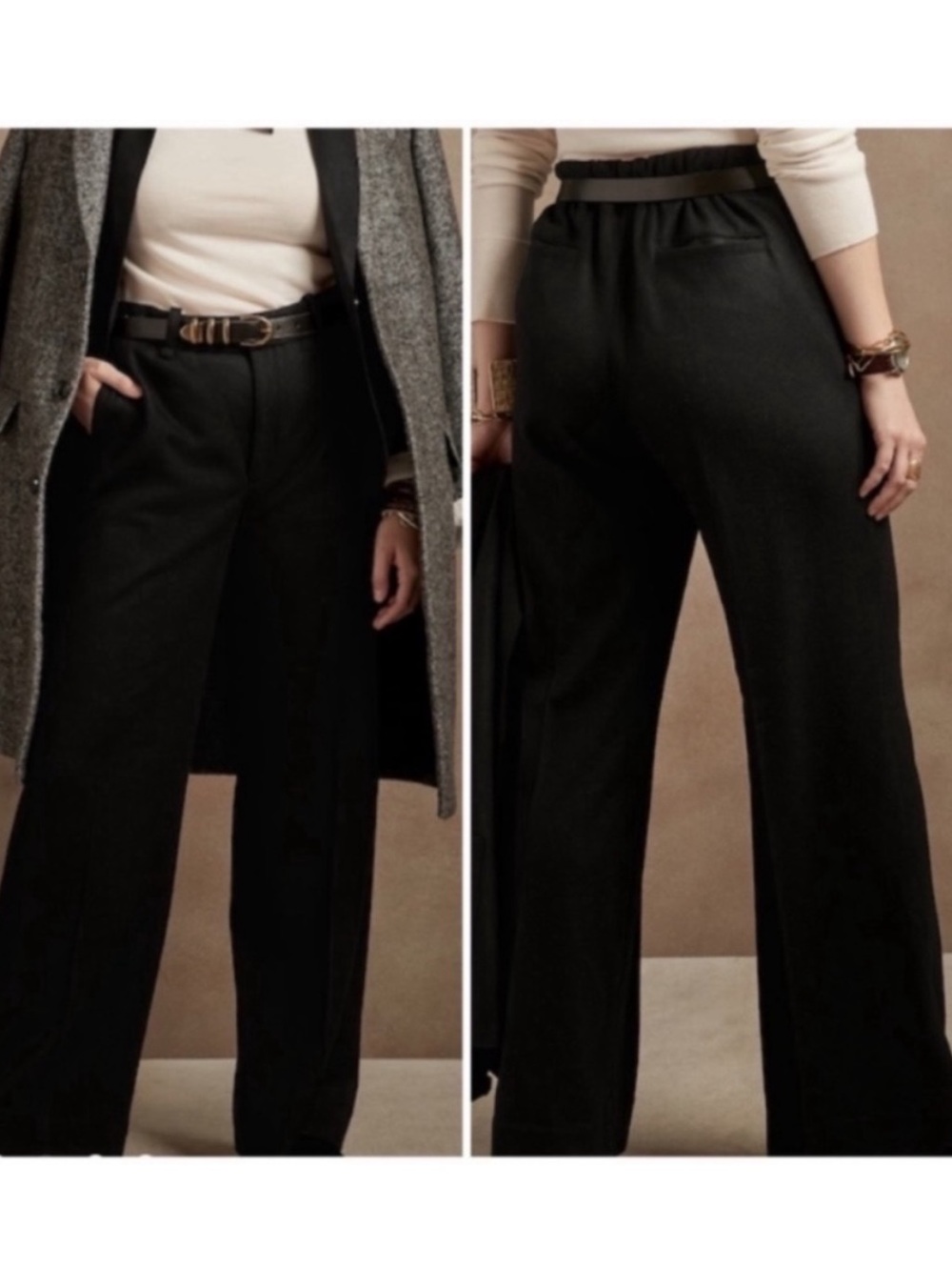Banana Republic Women’s 8 TALL Black Wool Blend Wide Leg Trouser Pant